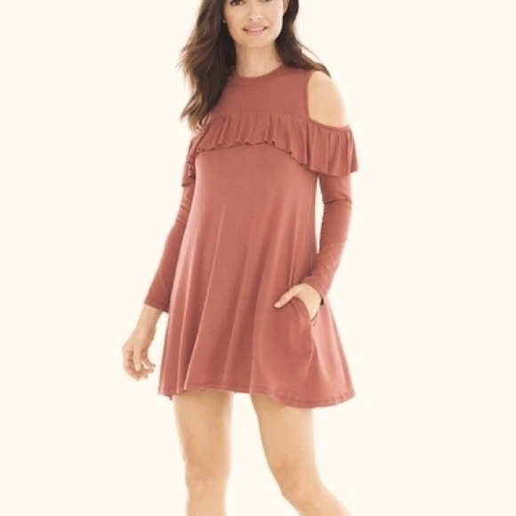 Elan Dresses & Skirts - Elan Cold Shoulder Rust Swing Dress